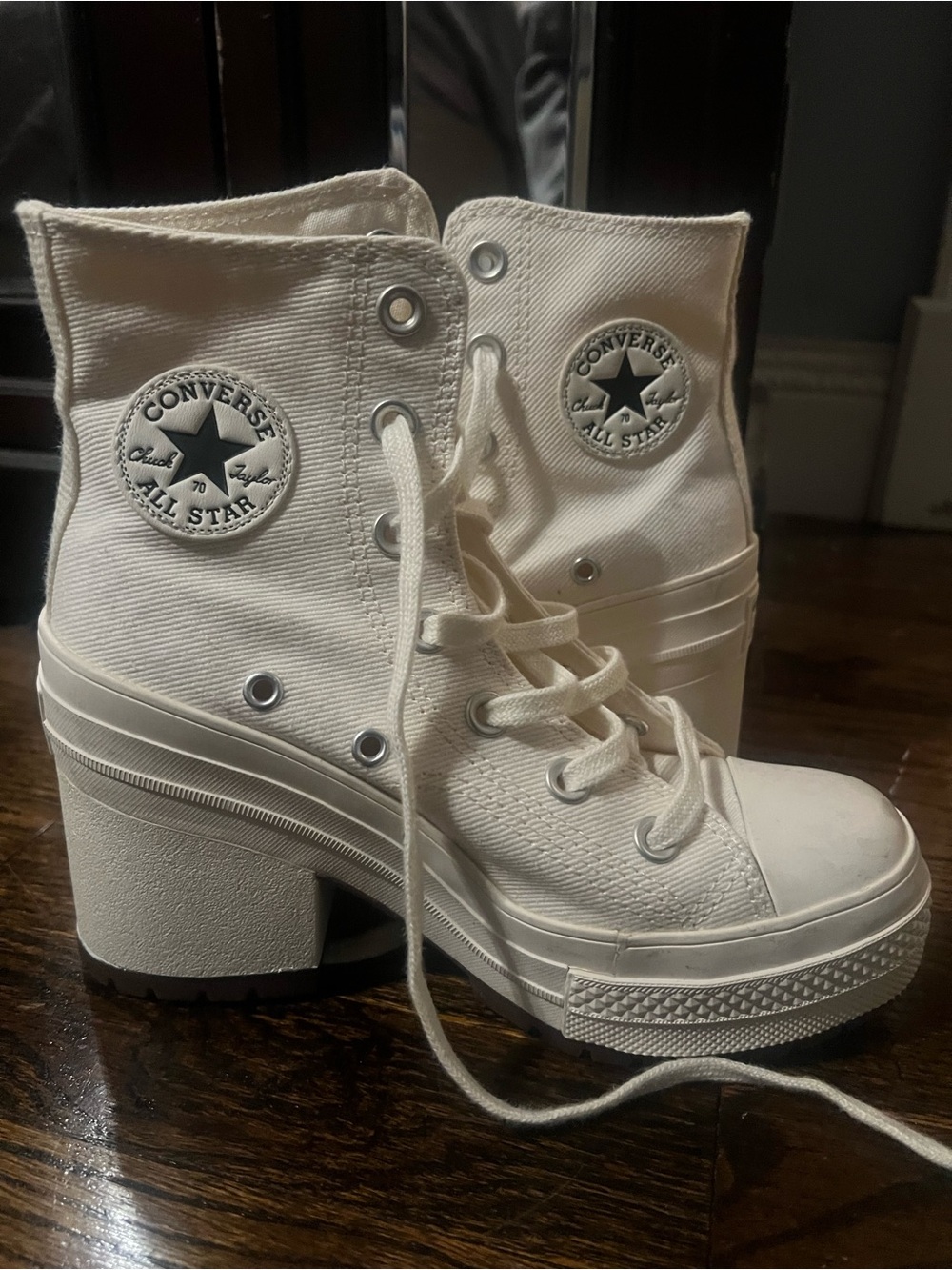Converse Women's Chunky-Heel High-Top Canvas Boots in Cream
